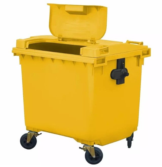Pojemnik do segregacji odpadów na kółkach, pokrywa w pokrywie WEBER- pojemność 1100 l(kolor: żółty)