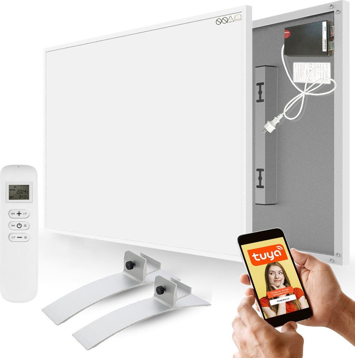 Grzejnik Cronos Zestaw Panel grzewczy IR CRONOS Graphene PRO CGP-300TWP White + Nogi srebrne