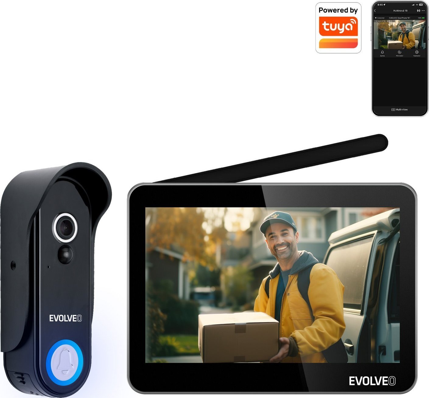 EVOLVEO DoorPhone W7, Sada domácího bezdrátového videotelefonu s WiFi černý monitor