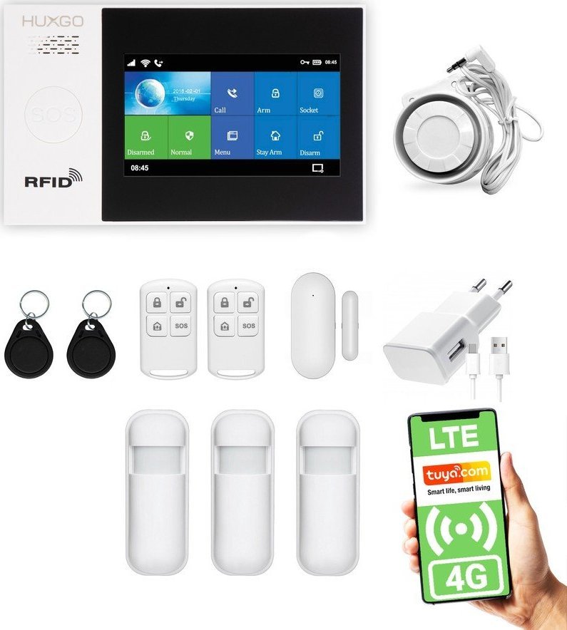 Huxgo Bezprzewodowy alarm 4G LTE GSM + WiFi - HXA007 R3 + syrena 105 dB