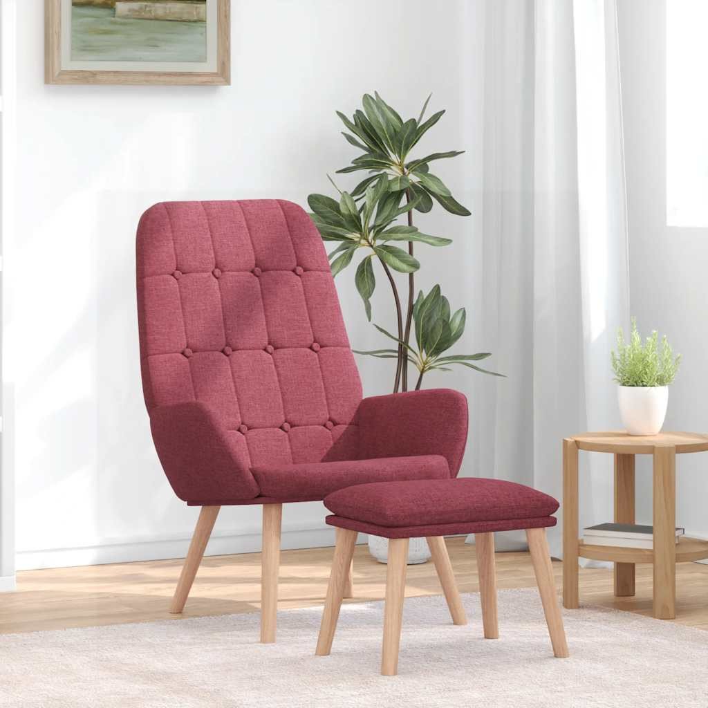 Fotel z podnóżkiem, winna czerwień, obity tkaniną