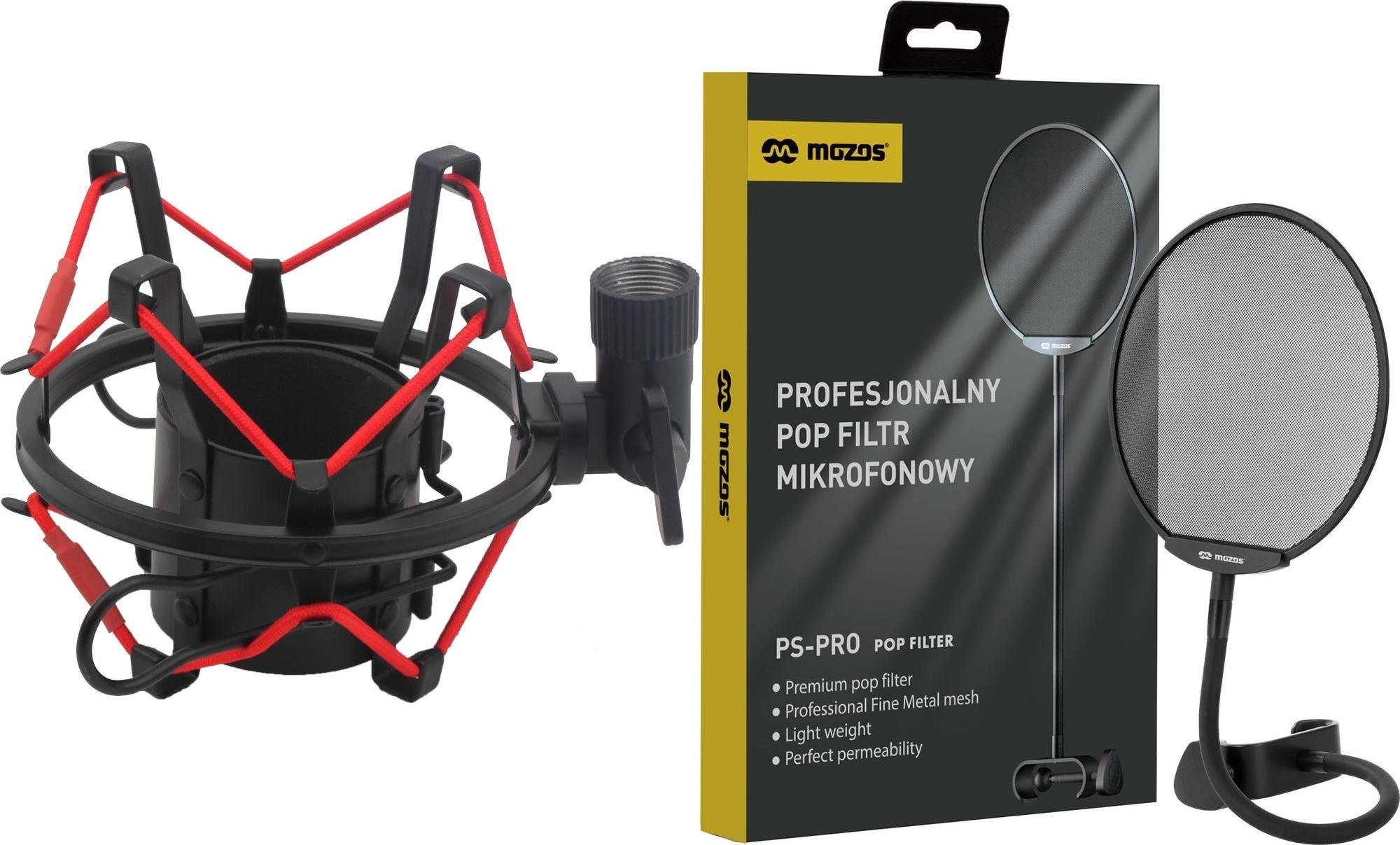 Mozos Mozos Kosz antywibracyjny 48-54MM (SHM2-RED) + Popfiltr mikrofonowy PS-PRO