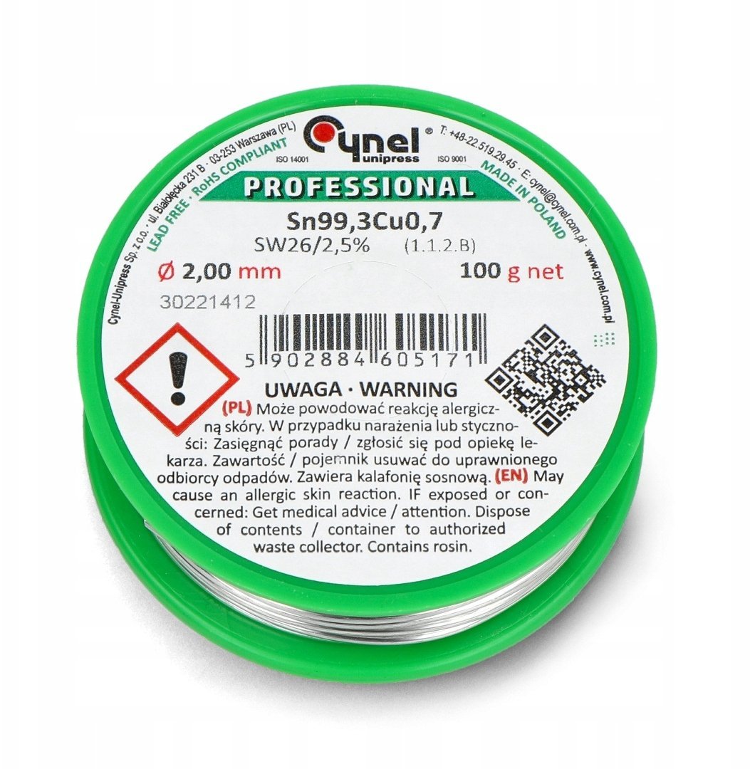 SOLDER SN99.3CU0.7-SW26/2.5% 1MM 100G