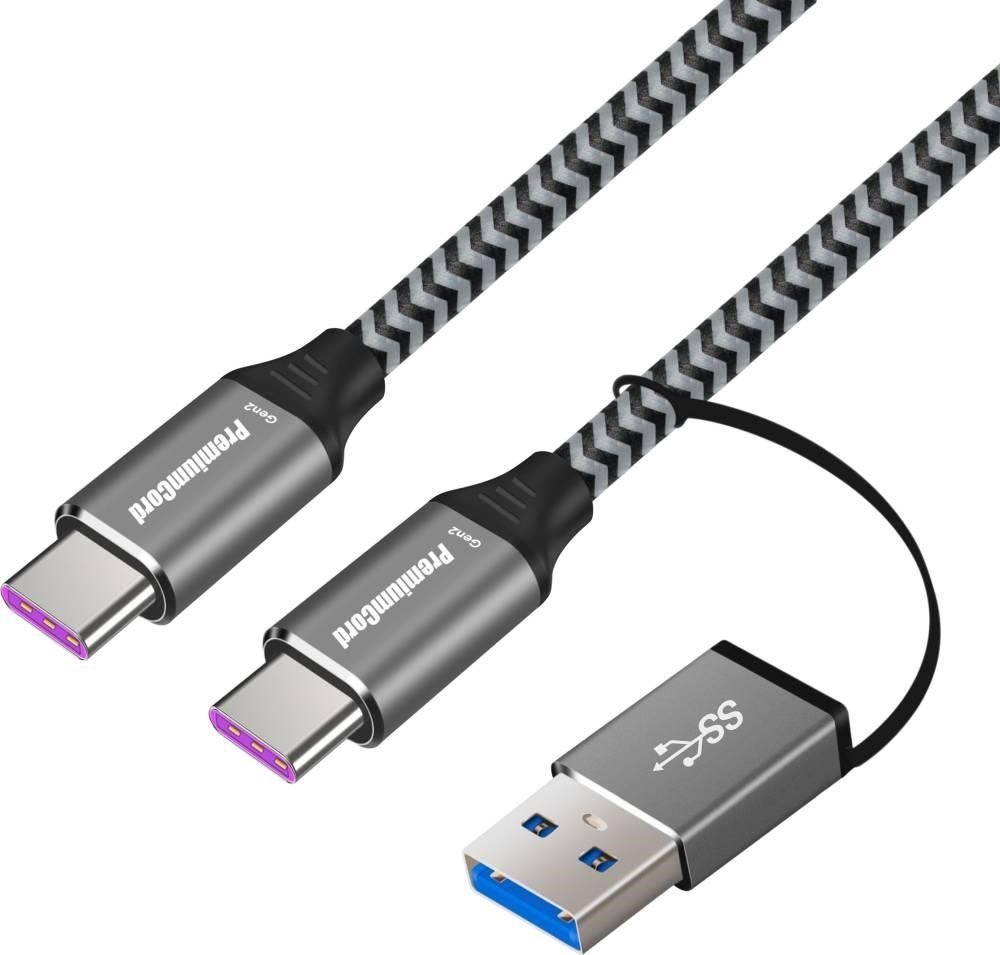 Kabel USB PremiumCord USB-A + USB-C - USB-C 2 m Czarno-szary (ku31cq2)