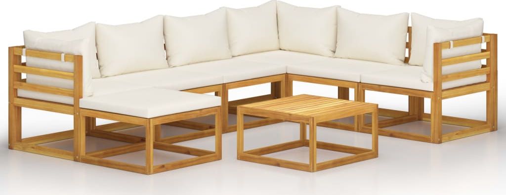 vidaXL 8-cz. zestaw wypoczynkowy do ogrodu, kremowe poduszki, akacja