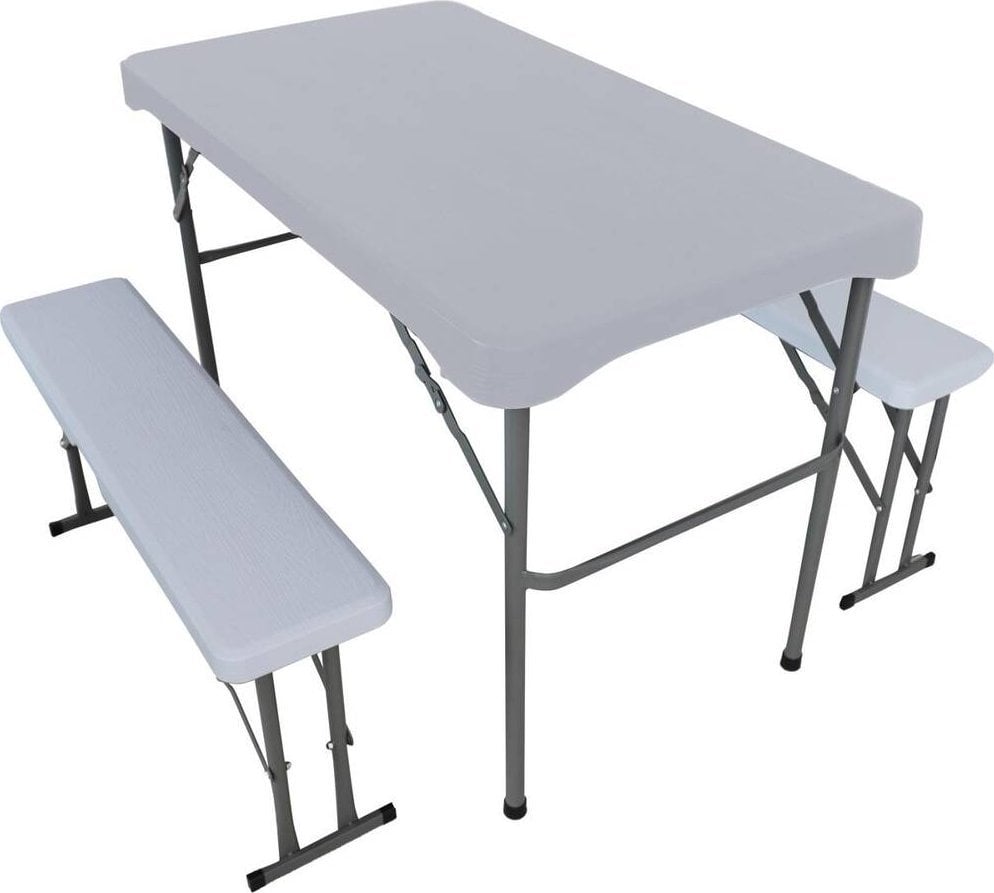 Saska Garden ZESTAW PIKNIKOWO CATERINGOWY STÓŁ I 2 ŁAWKI JASNO SZARY