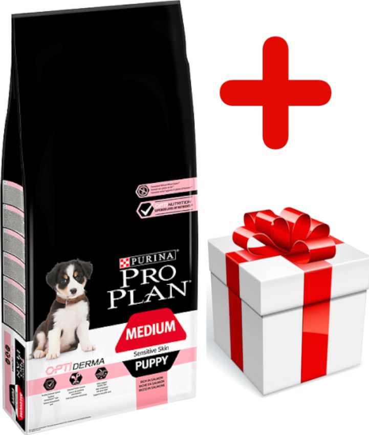 Purina Purina Pro Plan Medium Puppy Sensitive Optiderma, łosoś i ryż 12kg + niespodzianka dla psa GRATIS!