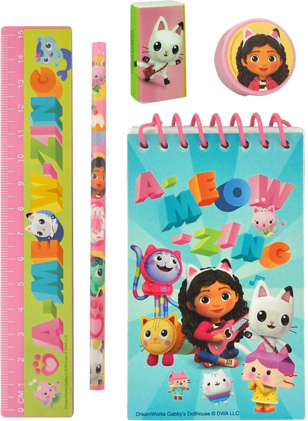Zestaw Akcesoriów Szkolnych Koci Domek Gabi Notes Ołówek Linijka Gumka / Gd00036