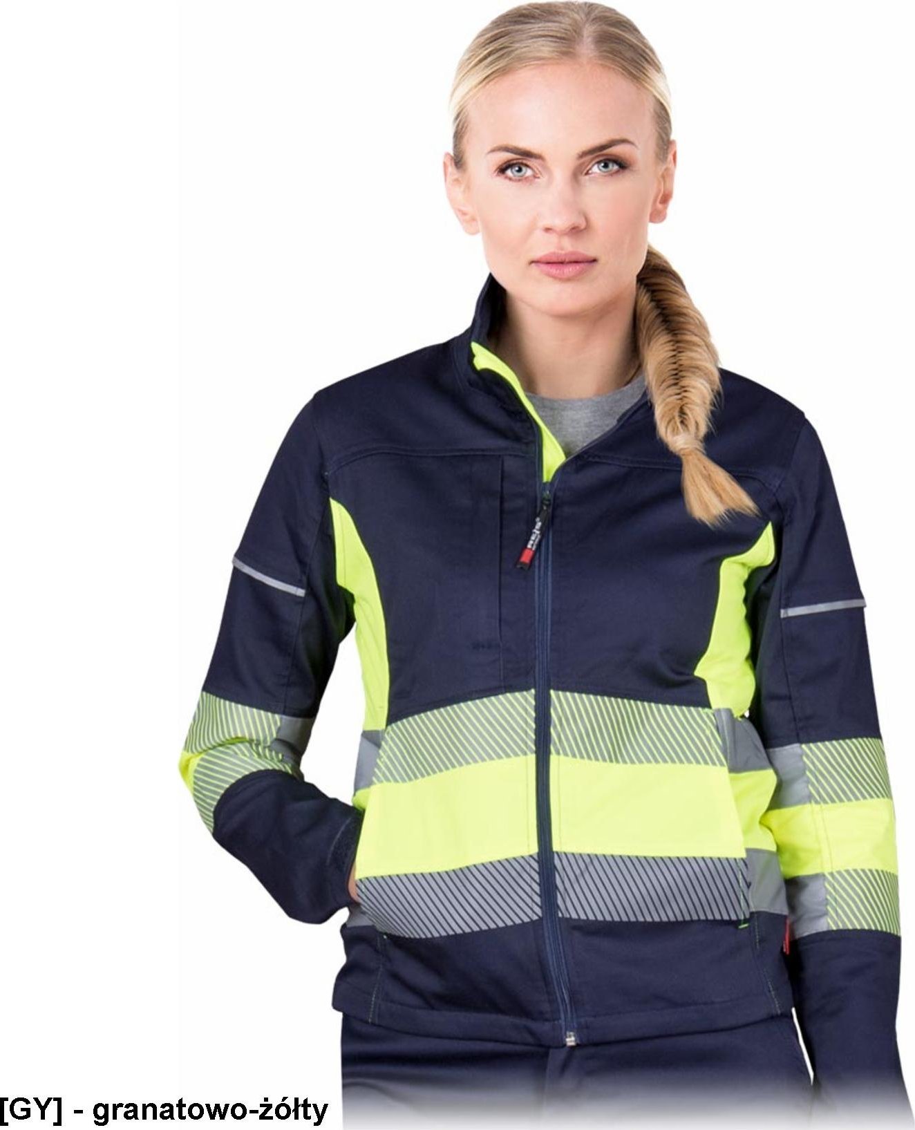 R.E.I.S. FRAUBAX-J - Elastyczna bluza ochronna, damska, stójka, zapięcie suwak,pasy odblaskowe, 62% poliester, 34% - czarno-żółty - S-3XL - 2 kolory 3