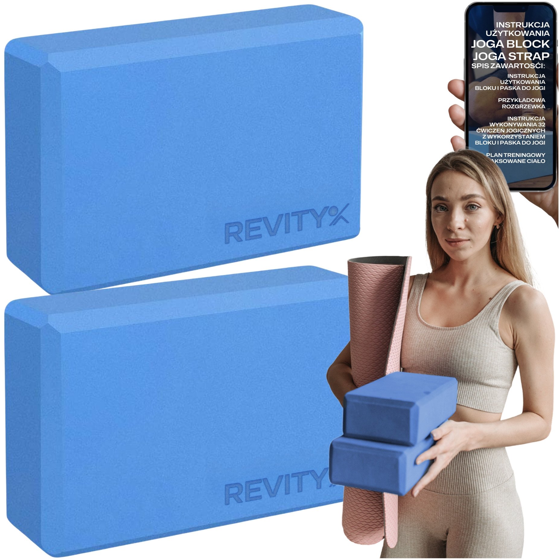 Klocki kostki bloki do jogi Revity 23 x 15 x 7.5 cm 2 szt.