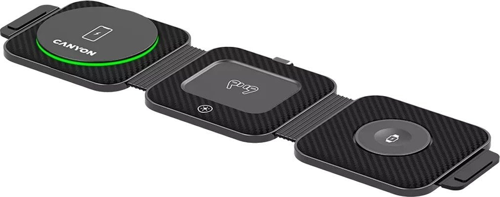 Ładowarka Canyon CANYON WS-305, Foldable 3in1 Wireless charger with case, touch button for Running water light, Input 9V/2A, 12V/1.5AOutput 15W/10W/7.