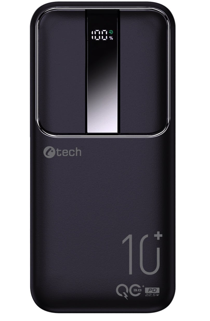 C-TECH Powerbanka 10000mAh, Li-Pol, 22,5W, USB-C/USB-A/micro USB