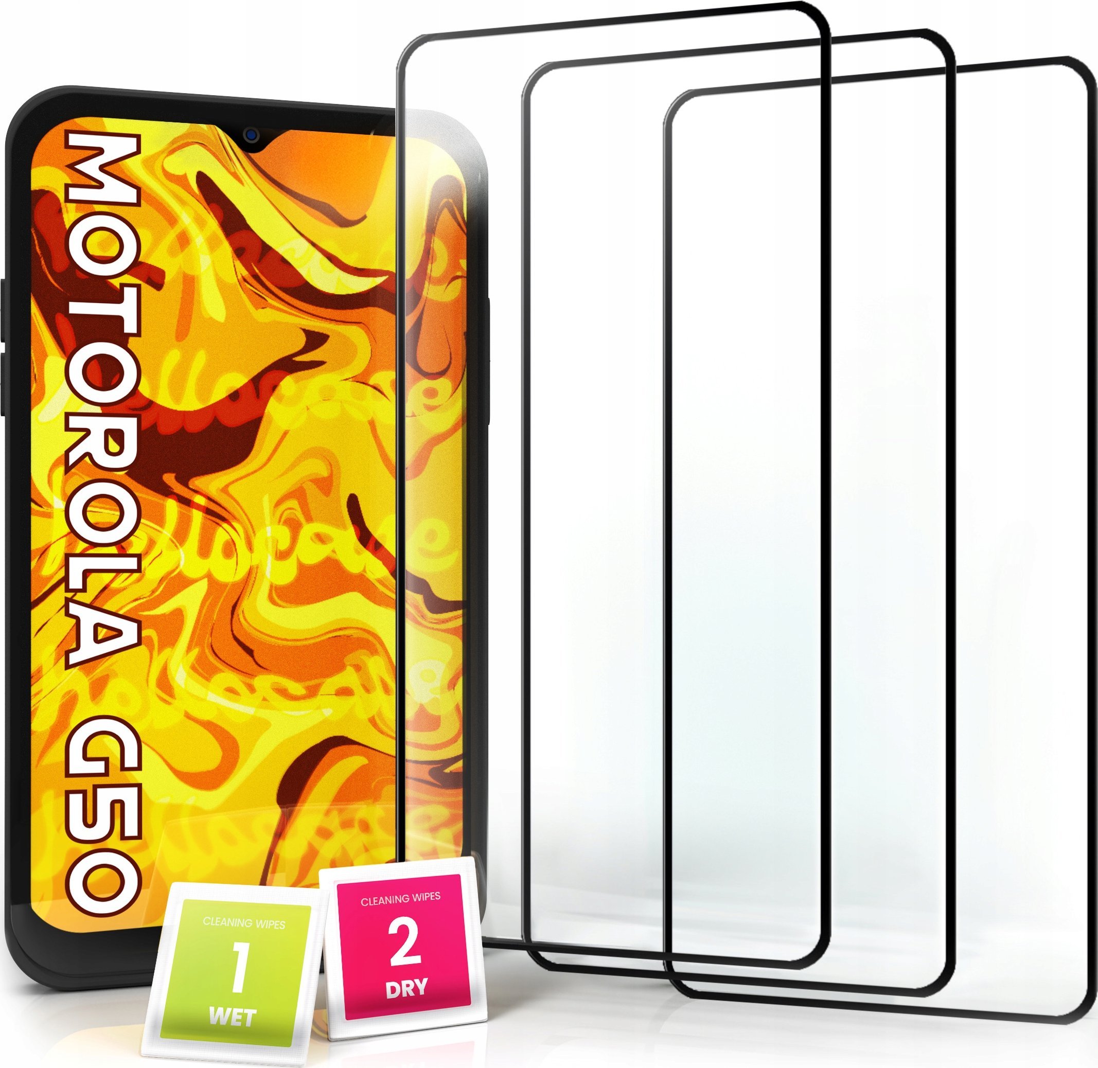 Hello Case 3-pak SZKŁO HARTOWANE DO Motorola Moto G50 na cały ekran 9H ochronne 5D