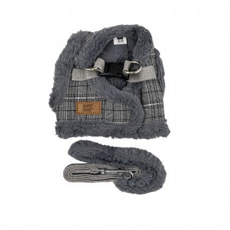 Zestaw, szelki+smycz, dla psa, szary, poliester/bawe�na, rozmiar M, ocieplane