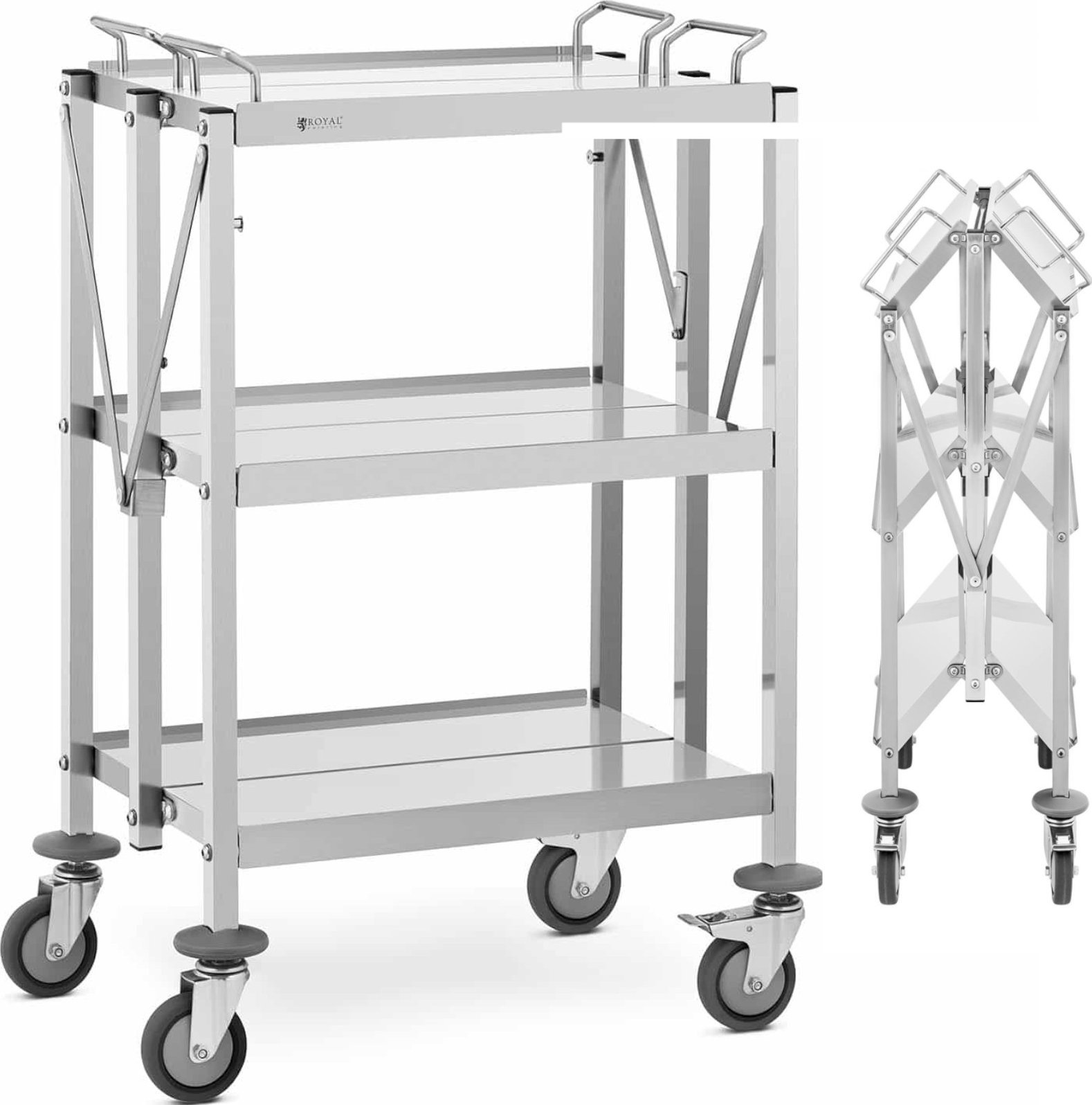 Royal Catering Wózek składany kelnerski cateringowy stal nierdzewna 3 półki do 90kg Wózek składany kelnerski cateringowy stal nierdzewna 3 półki do 90