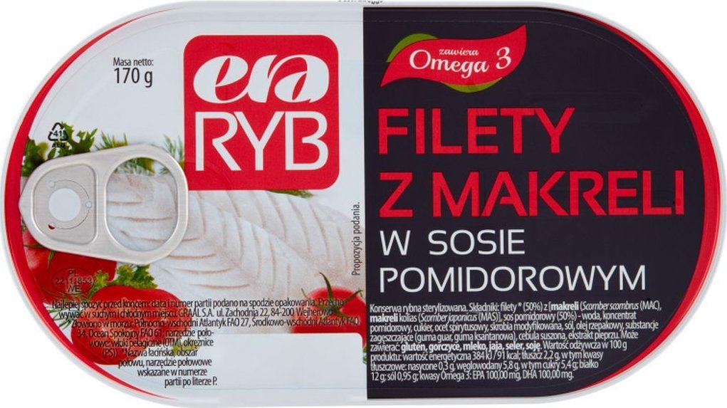 Graal Era Ryb Filety z makreli w sosie pomidorowym 170 g