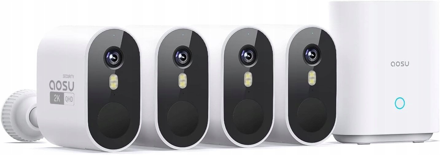 Zestaw AOSU 4xKamera monitoringowa 2K zewnętrzna 240 dni +stacja 32GB
