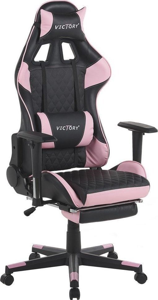 Krzesło biurowe Beliani Krzesło biurowe regulowane ekoskóra czarno-różowe VICTORY!