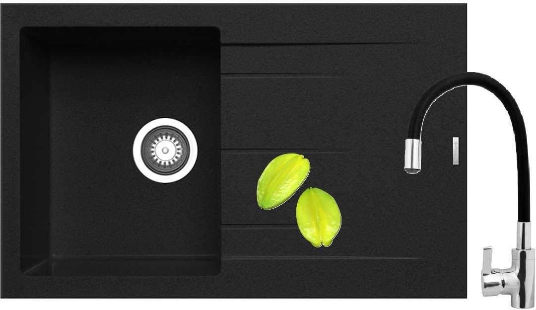 Zlew CAMEA (79x50) 1B 1D Left Black Edition + Bateria SERINA