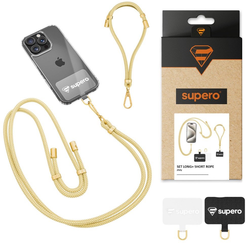 Smycz do telefonu Supero Set Long + Short Rope, złota, 2szt.