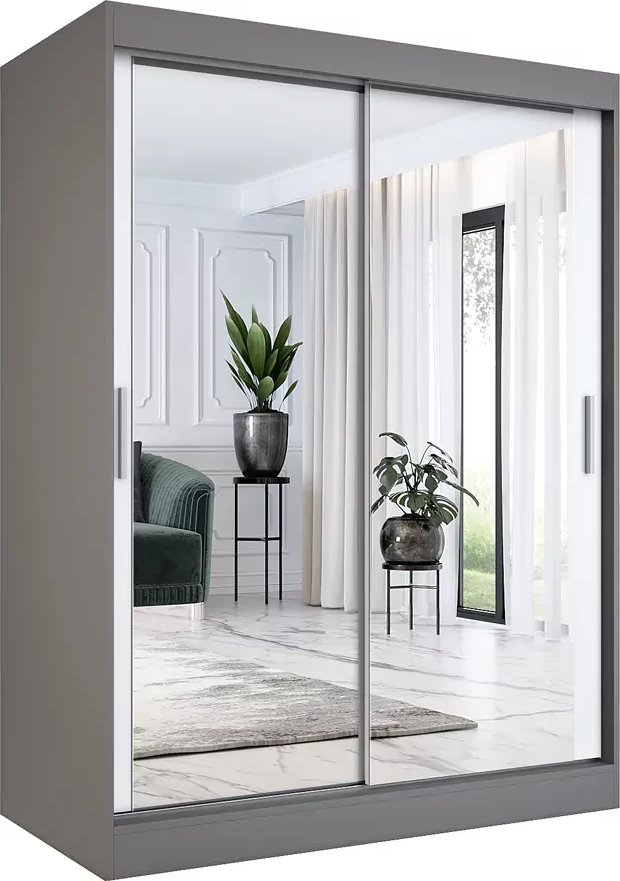 Elior Szafa przesuwna z lustrem 150 cm antracyt + biały - Edna 4X