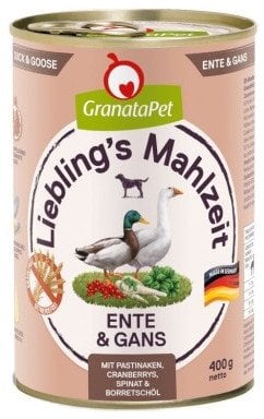 GranataPet Lieblings Mahlzeit kaczka i gęś mokra karma dla psa 800g