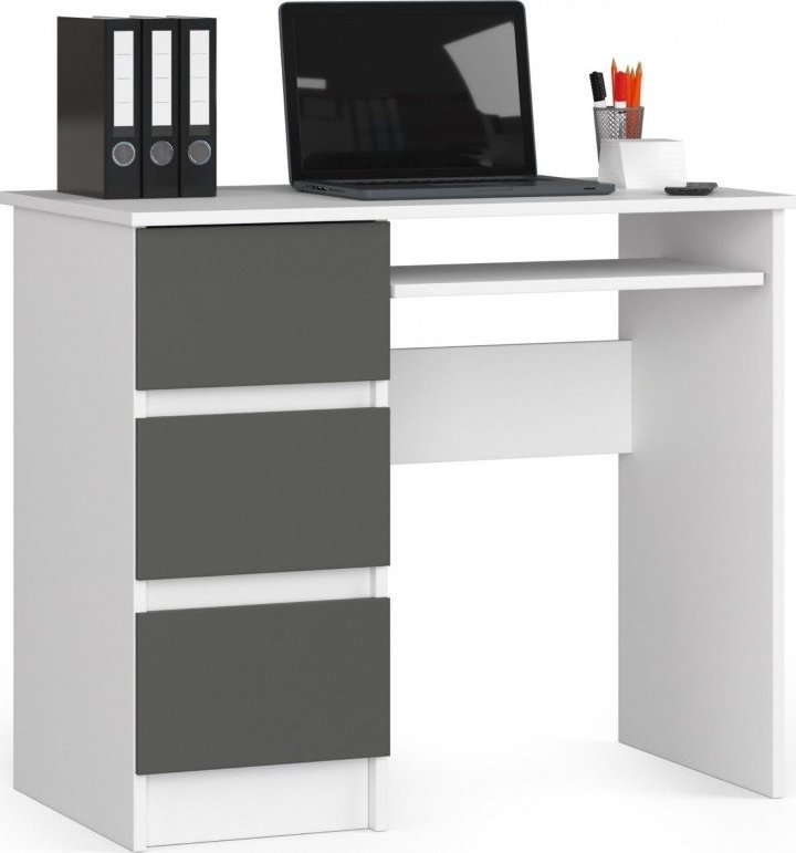 Biurko Fabryka Mebli Akord Biurko komputerowe A-6 90 cm lewe - białe-grafit szary - 3 szuflady