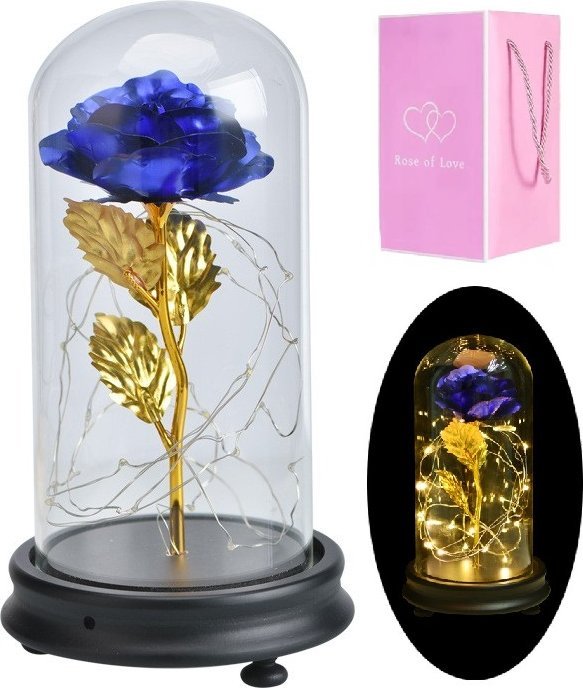 ToPrezent.pl Świecąca Niebieska Róża w Szklanej Kopule LED