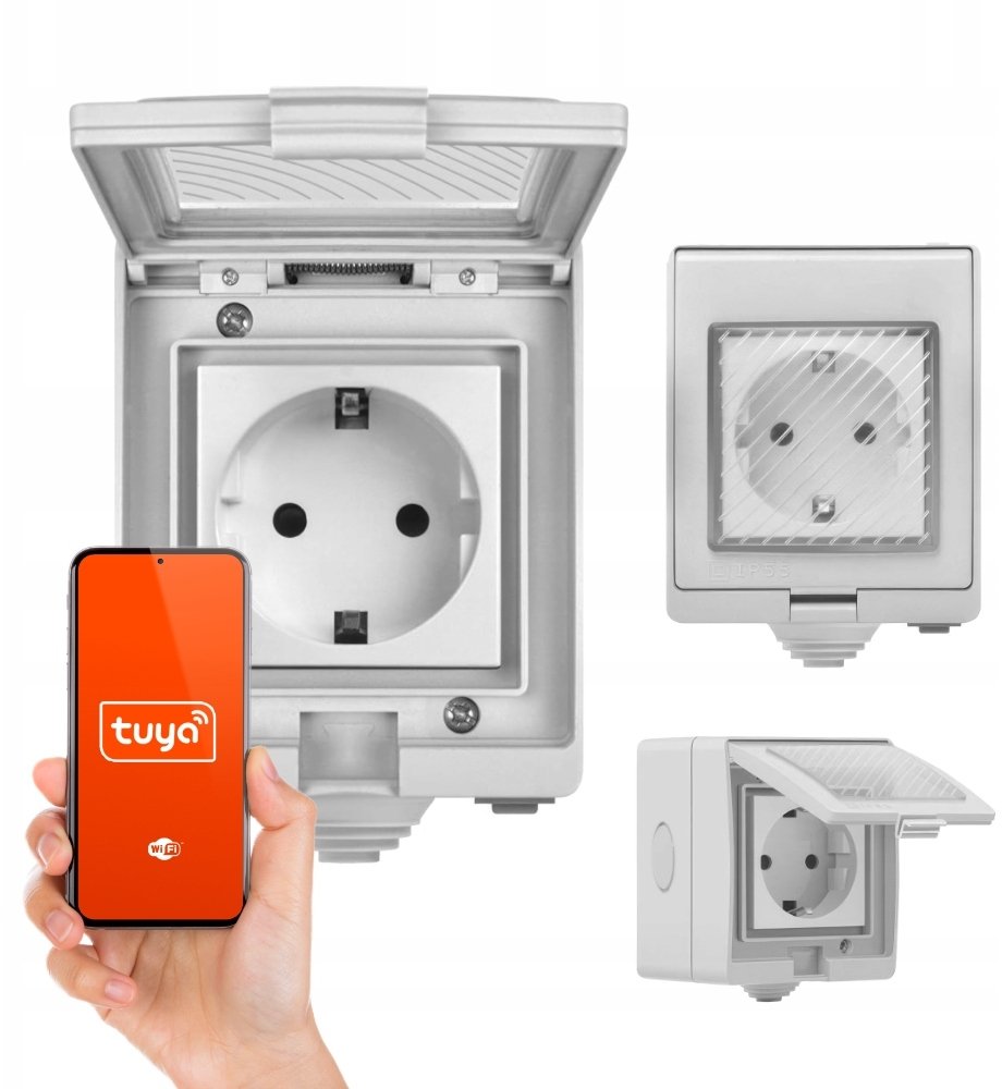 Inteligentne Gniazdo Natynkowe Zewnętrzne WiFi Tuya IP55 16A 230V
