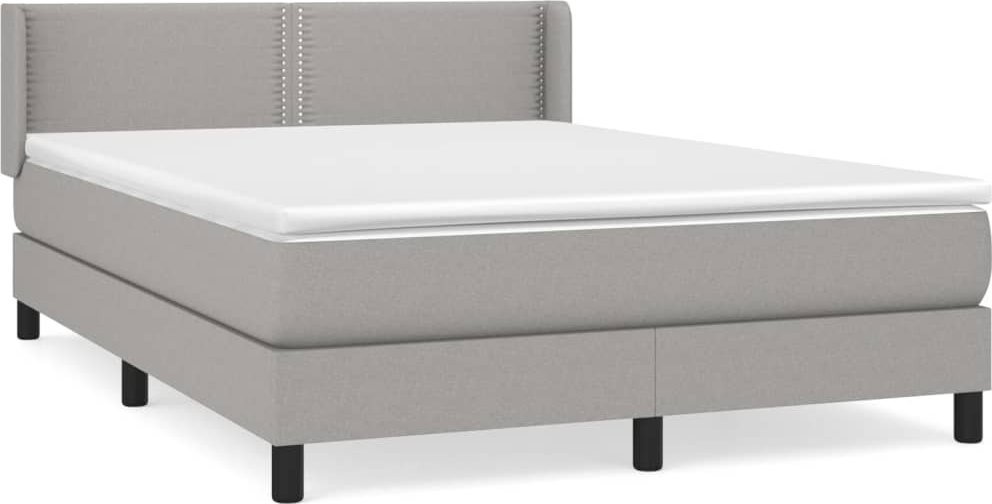 Łóżko Kontynentalne Z Materacem, Jasnoszare 140X200 Cm, Tkanina