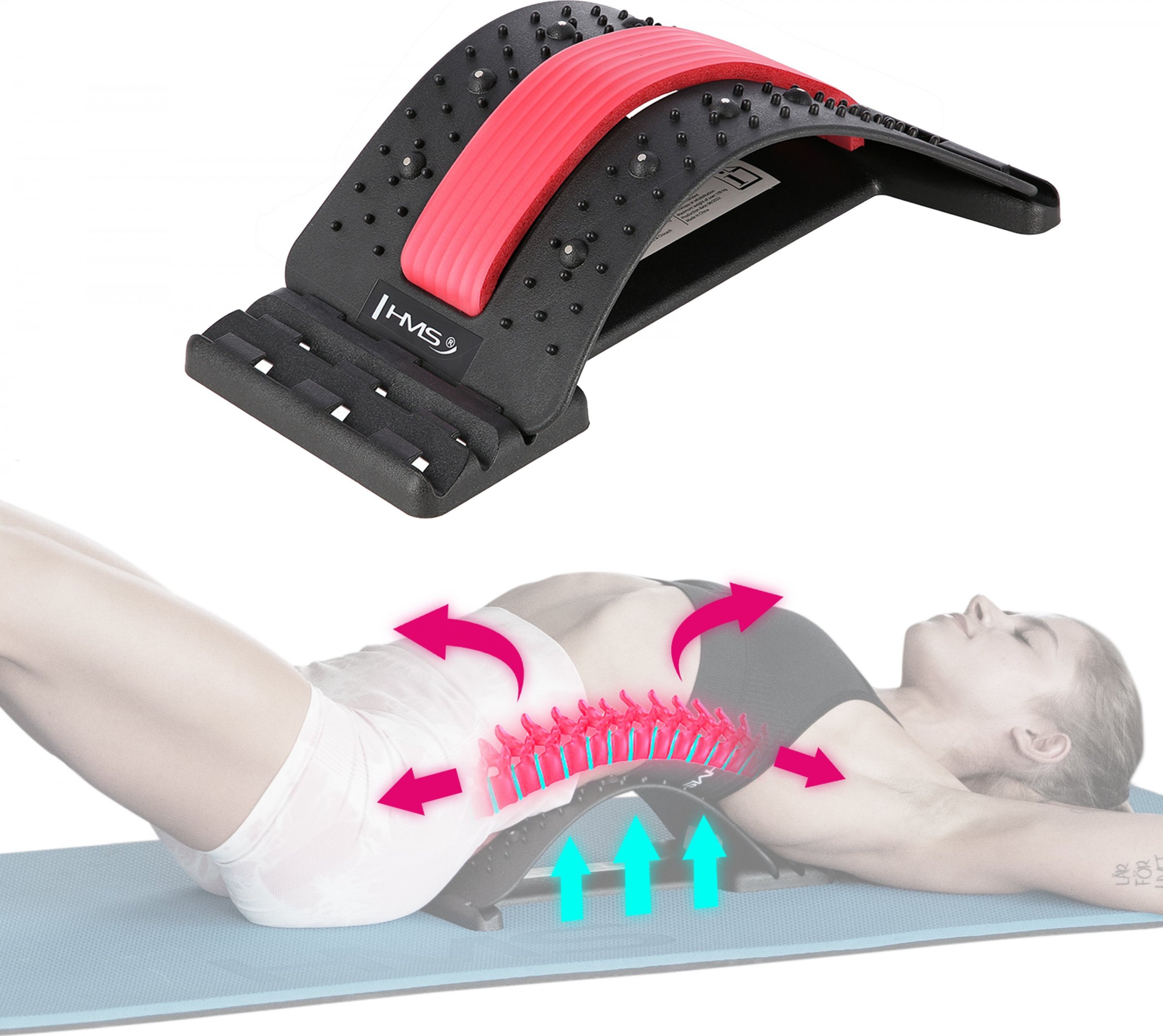 HMS Przyrząd do rozciągania pleców z magnesami czerwony PRP02