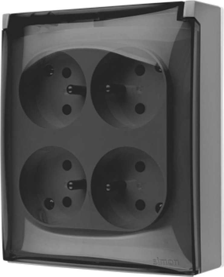Kontakt-Simon Simon Aquaclick Gniazdo IP44, 4-krotne z uziem., szybkozłącza, klapka transparentna z przesł. torów prądowych szary ACGZ4CZ/16A