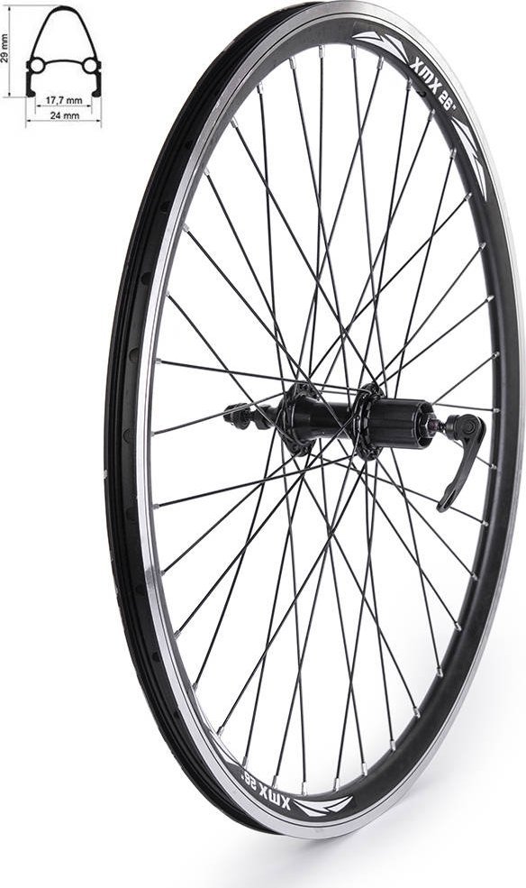 Triton Koło tylne XMX 26" piasta A281QR pod kasetę 8/9 -rzędów, łożyska maszynowe, obręcz stożek czarna, szprychy czarne Uniwersalny