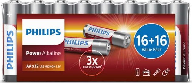 Philips Philips Power Alkaline Battery LR6P32FV/10, Single-use battery, AA, Alkaline, 1.5 V, 32 pc(s), 5 year(s)