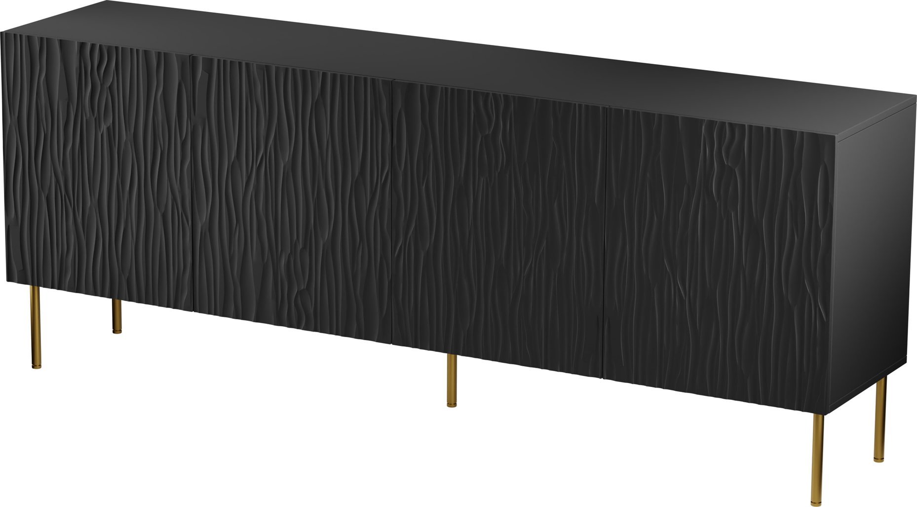 Cama Meble Komoda JUNGLE 190x40,5x74,5 czarny mat + złote nóżki