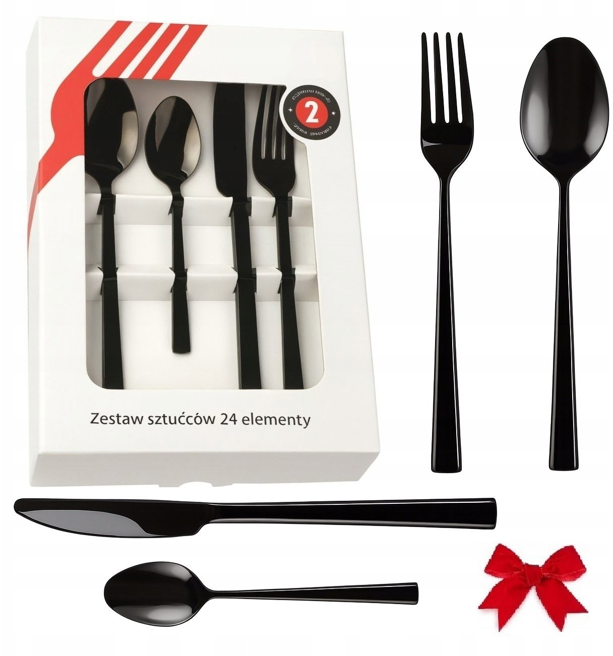 KOMPLET SZTUĆCÓW PIANO SHINY BLACK 24 SZTUKI W PUDEŁKU 1968