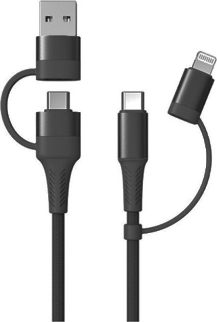 Kabel USB AMiO USB-A + USB-C - USB-C + Lightning 1 m Czarny (AMI-02547)