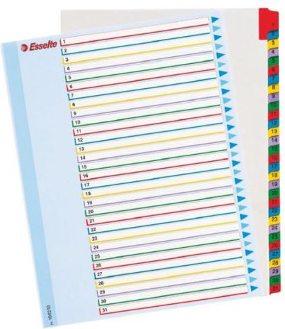 Esselte Przekładki do segregatora A4 Mylar ze stroną opisową 1-31 (10K200C)