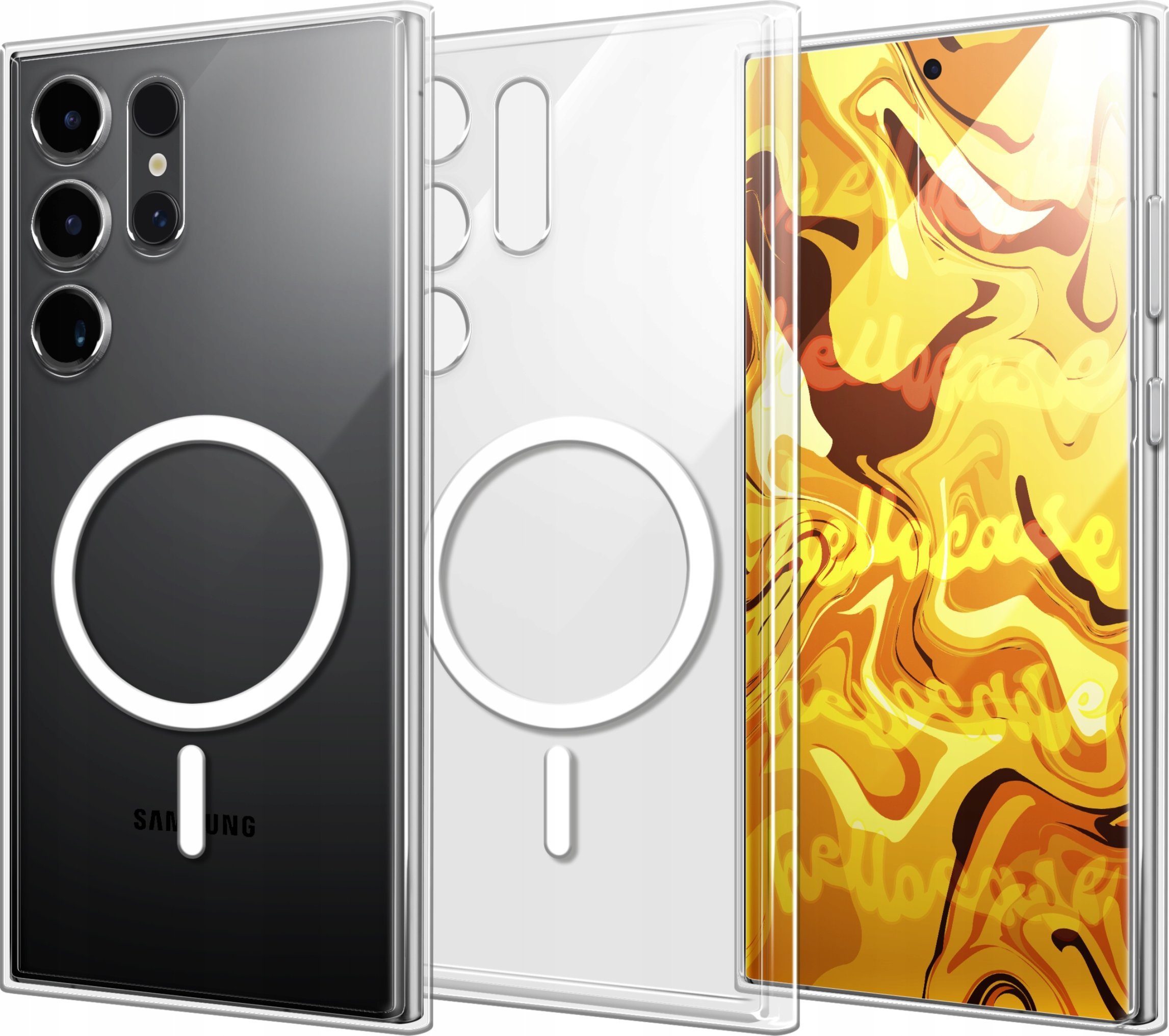 Hello Case Etui Magsafe Do Samsung Galaxy S23 (Przezroczyste, Wzmacniane) Szkło 5D