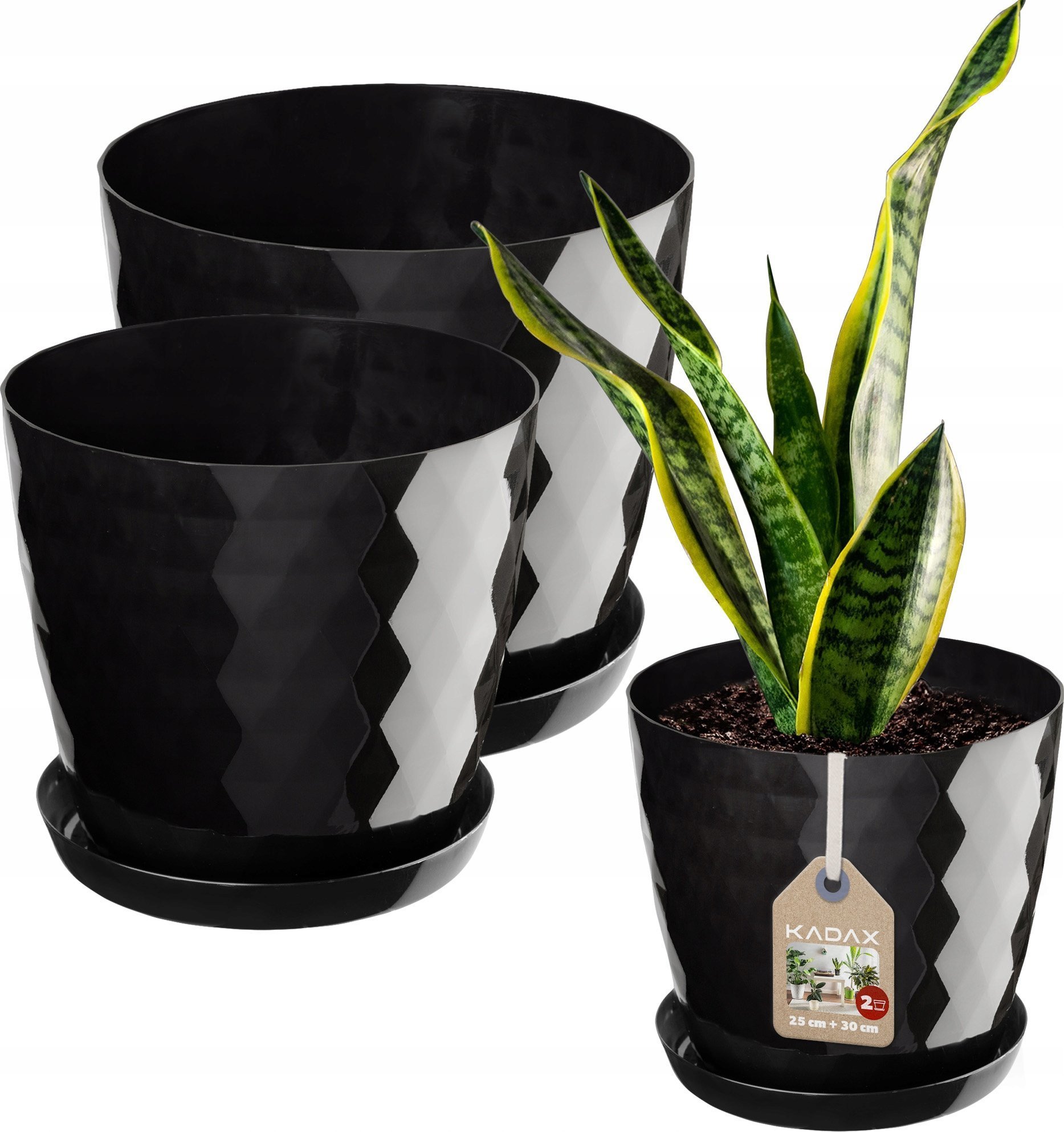 Kadax KADAX Doniczka Z Podstawką Czarna Zestaw 25cm+30cm