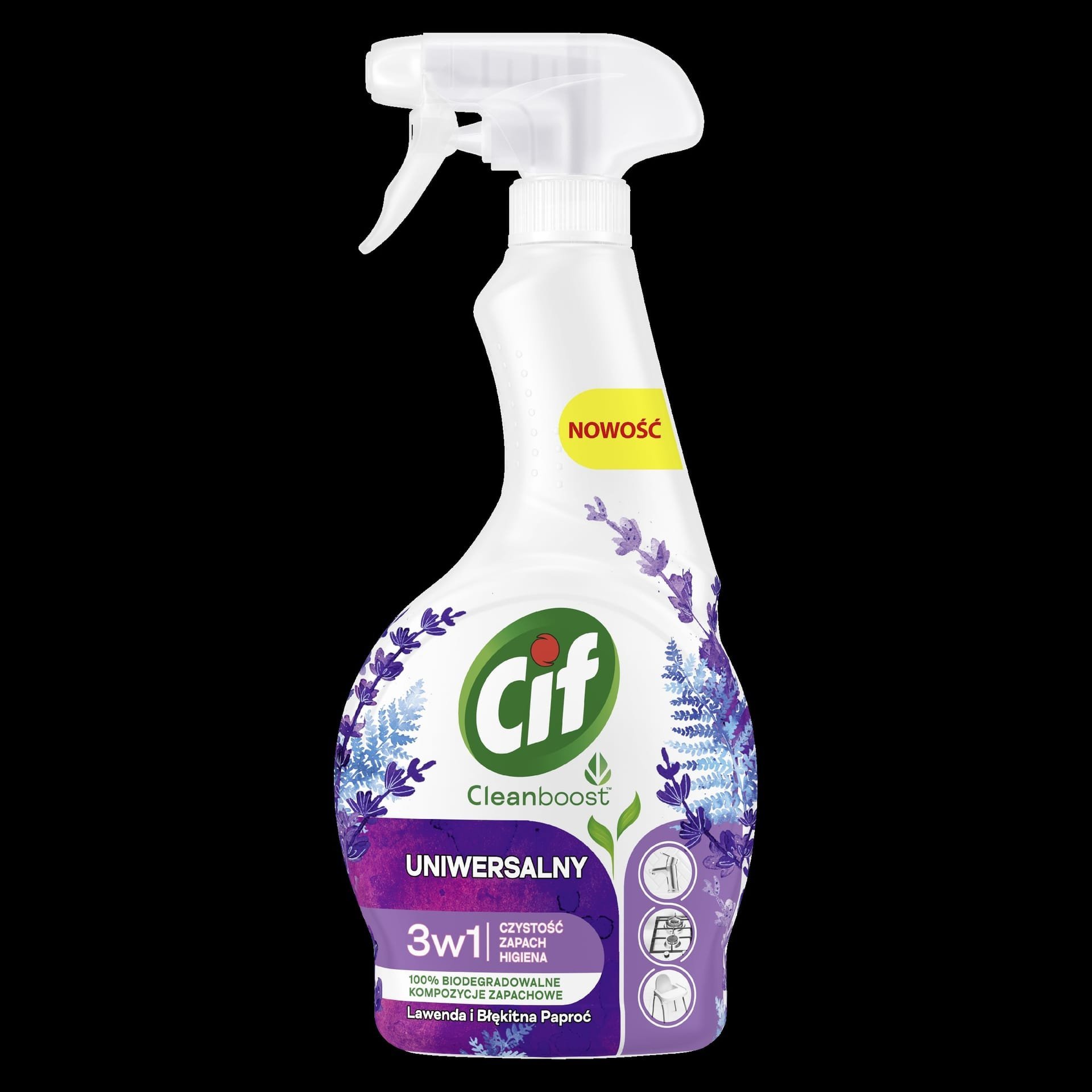 Unilever CIF Cleanboost 3W1 Uniwersalny spray do czyszczenia Lawenda i Błękitna Paproć 500 ml