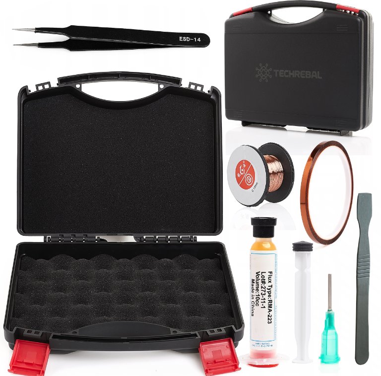 Akcesoria do Lutowania 8 Elementów Drut Miedź Zestaw Topnik Kapton Pęseta