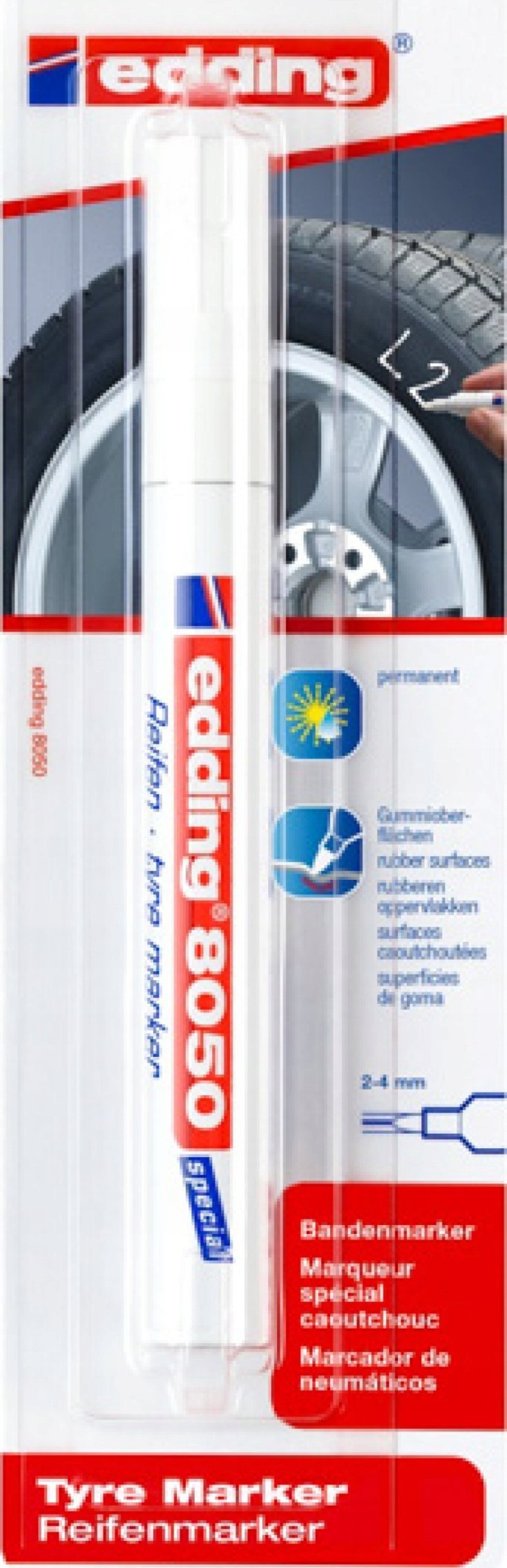 Edding Edding 8050, White, Bullet tip, Multicolour, 2 mm, 4 mm, Cardboard, Glass, Leather, Metal, Plastic, Wood