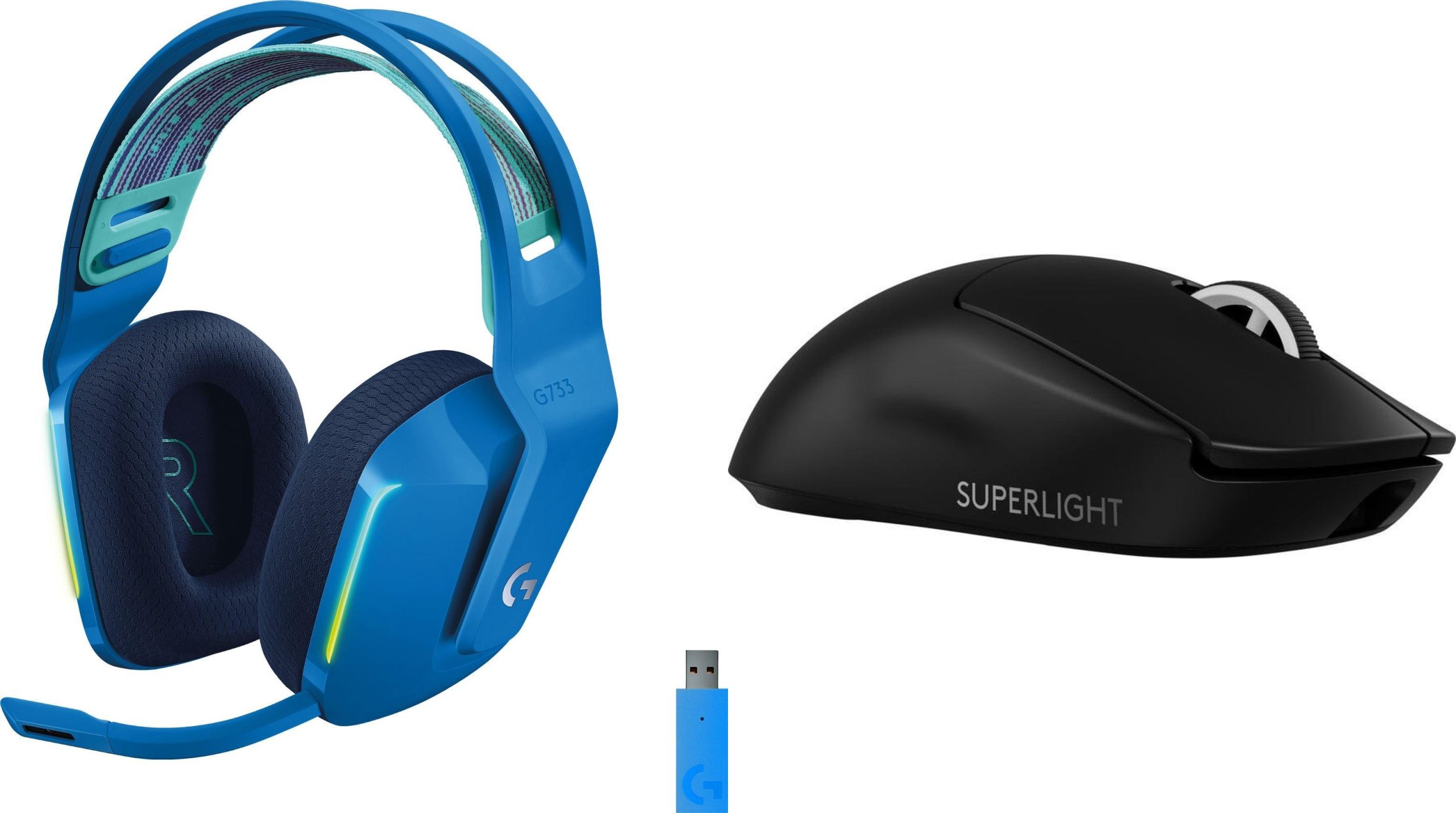 Słuchawki Logitech G733 Lightspeed Niebieskie (981-000943) + G PRO X SuperLight 2 (910-006630)