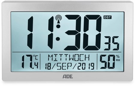 ADE Zegar elektroniczny z dużym wyświetlaczem, 22,5 x 3,5 x 14,5 cm, szary