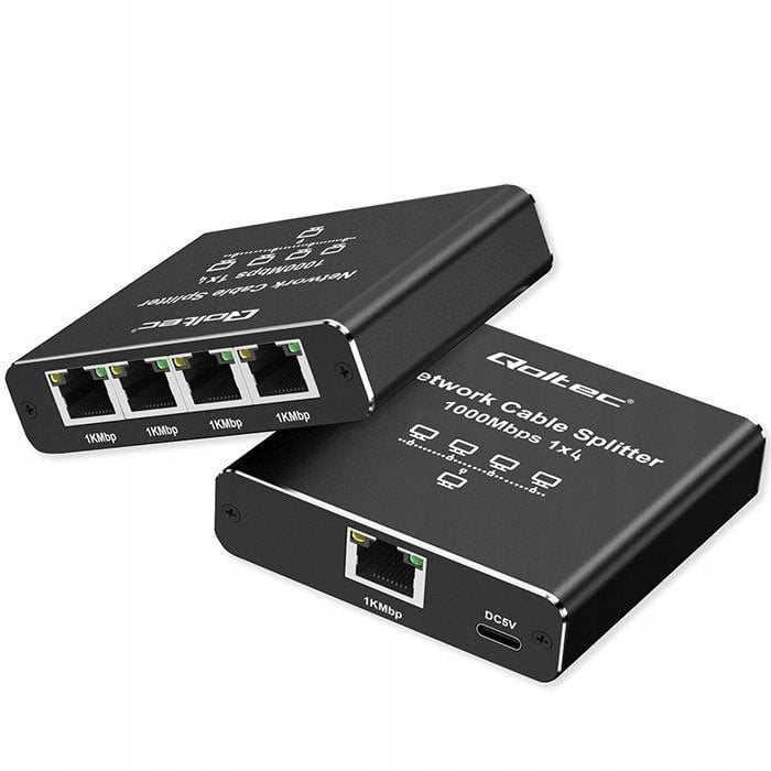 Rozdzielacz splitter Ethernet mini SWITCH 1x4 RJ45 | 1000Mb/s | USB-C | Aluminium