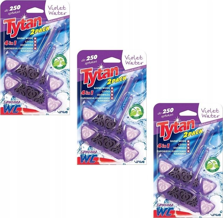 Tytan 3 x KOSTKA DO WC 4w1 TYTAN VIOLET WATER 2x40g