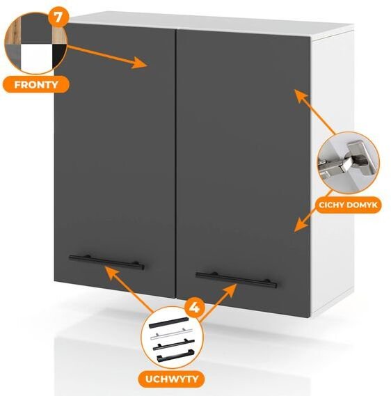 szafka kuchenna wisząca modułowa z uchwytami duża 80cm spremium szary mat