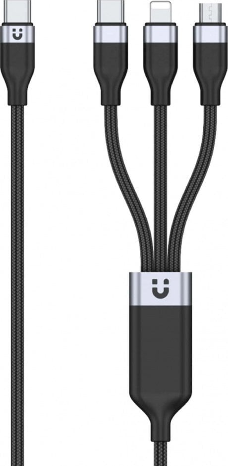 Kabel USB Unitek USB-A - USB-C + microUSB + Lightning 1.5 m Czarny (C14101AGY01-1.5M)