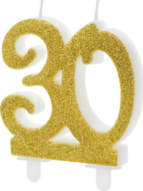 Party Deco Świeczka na 30-tke ze złotym brokatem - 1 szt. uniwersalny